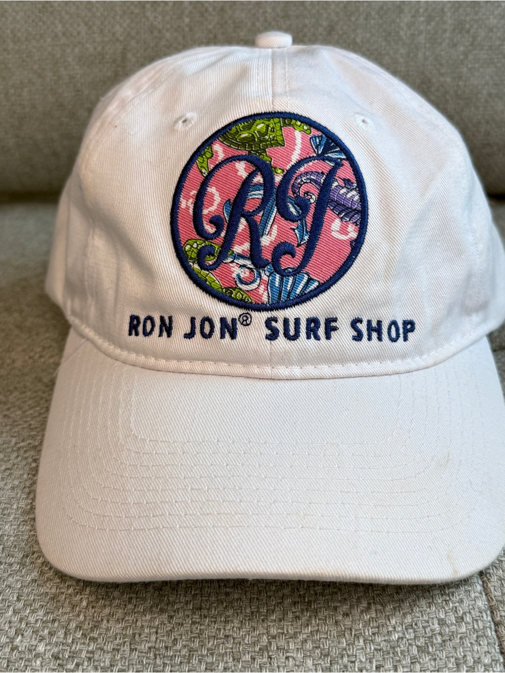 Ron Jon Surf Shop White Cap with Pink, Monogram Patch orange beach AL